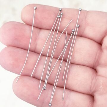 ÇLA-64 A Kalite Gümüş Renk 316L Cerrahi Çelik Top Başlı Takı Çivisi 50 mm