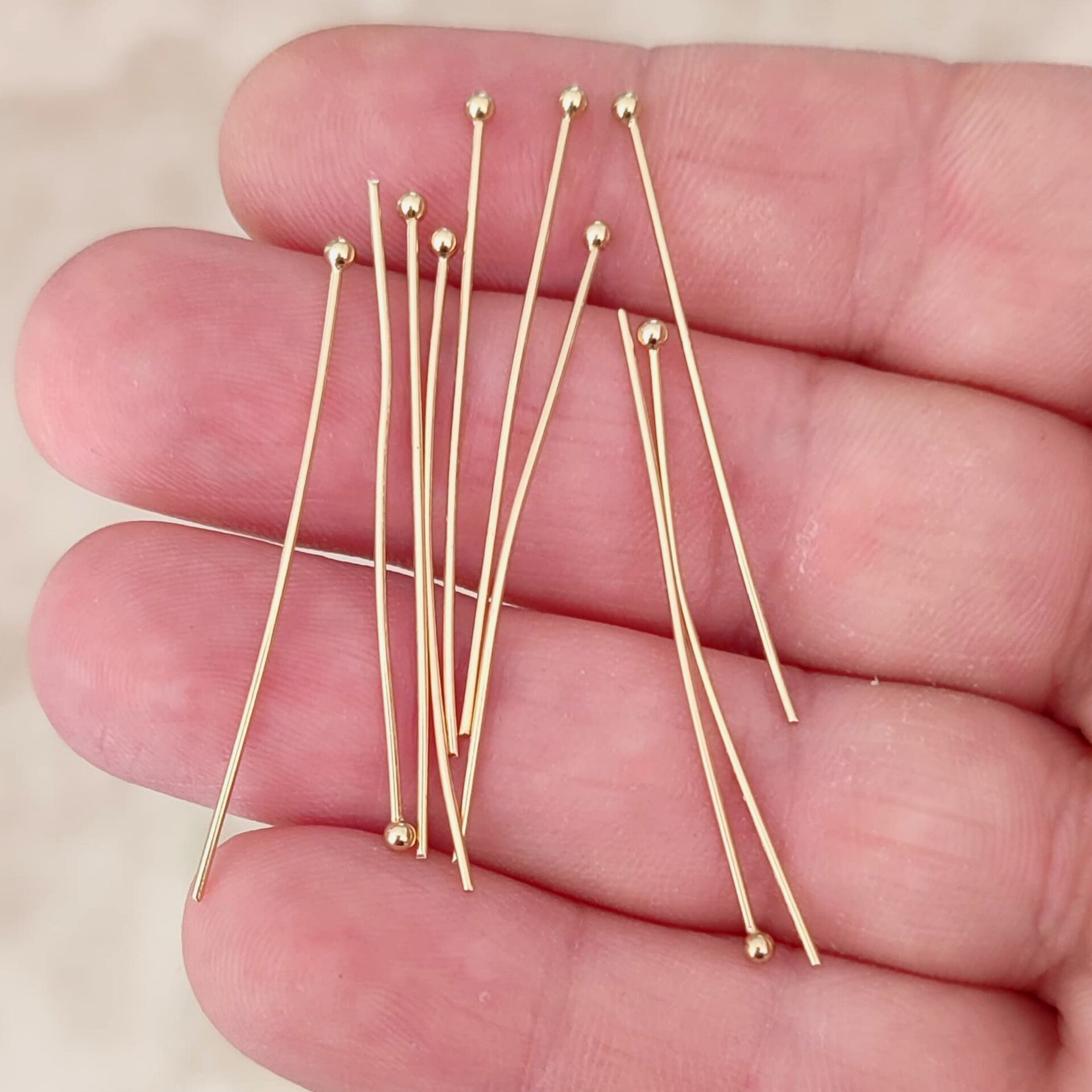 ÇLA-65 B Kalite Kaplama Altın Renk 316L Cerrahi Çelik Top Başlı Takı Çivisi 40 mm