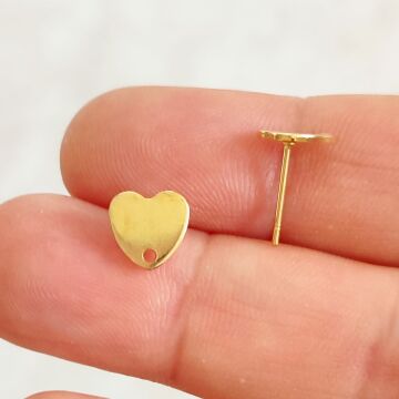 ÇLK-78 B Kalite Kaplama Altın Renk 316L Cerrahi Çelik Kalp Küpe Çivisi 8 mm