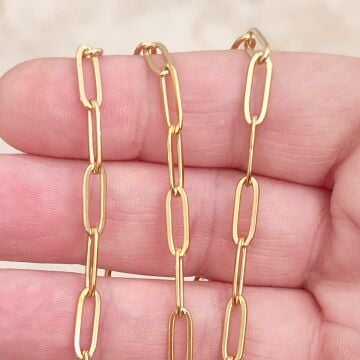ÇLZ-49 A Kalite Kaplama Altın Renk 316L Cerrahi Çelik Büyük Ataç Zincir 12*4 mm