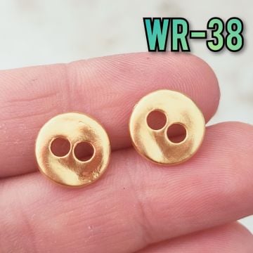WR-38 24 Ayar Mat Altın Kaplama Çift Delikli Yuvarlak Wrap Düğmesi  12.5 mm