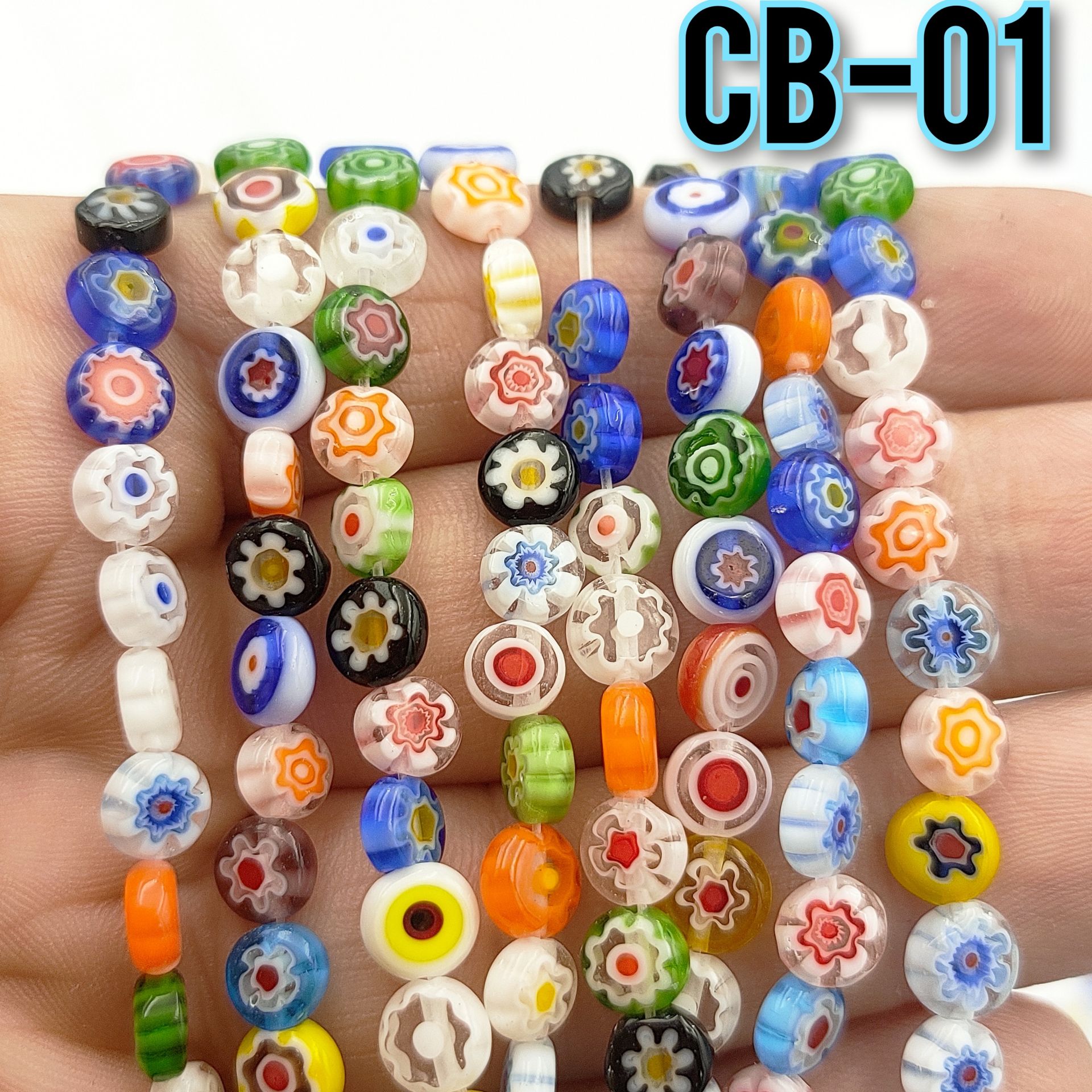 CB-01 Çiçek Desenli Karışık Yassı Dizi Cam Boncuk 6*3 mm