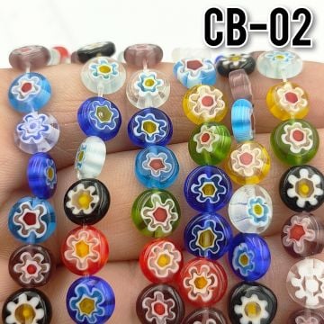 CB-02 Çiçek Desenli Karışık Yassı Dizi Cam Boncuk 8*3 mm