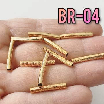 BR-04 24 Ayar Altın Kaplama Pirinç Lazer Kesim Dorika Eğri Boru Boncuk 20 x 3 mm