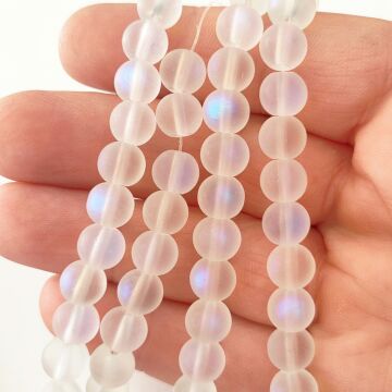 CB-06 Yanar Döner Mat Beyaz Dizi Cam Boncuk 8 mm