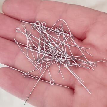 ÇLA-84 A Kalite Gümüş Renk 316L Cerrahi Çelik Halkalı Takı Çivisi 30 mm