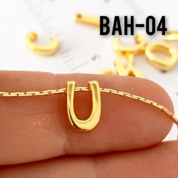 BAH-04 LAK Altın Kaplama U Harfi Boncuk