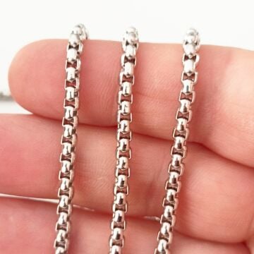 ÇLZ-58 A Kalite Gümüş Renk 316L Cerrahi Çelik Box Zincir 3.2 mm