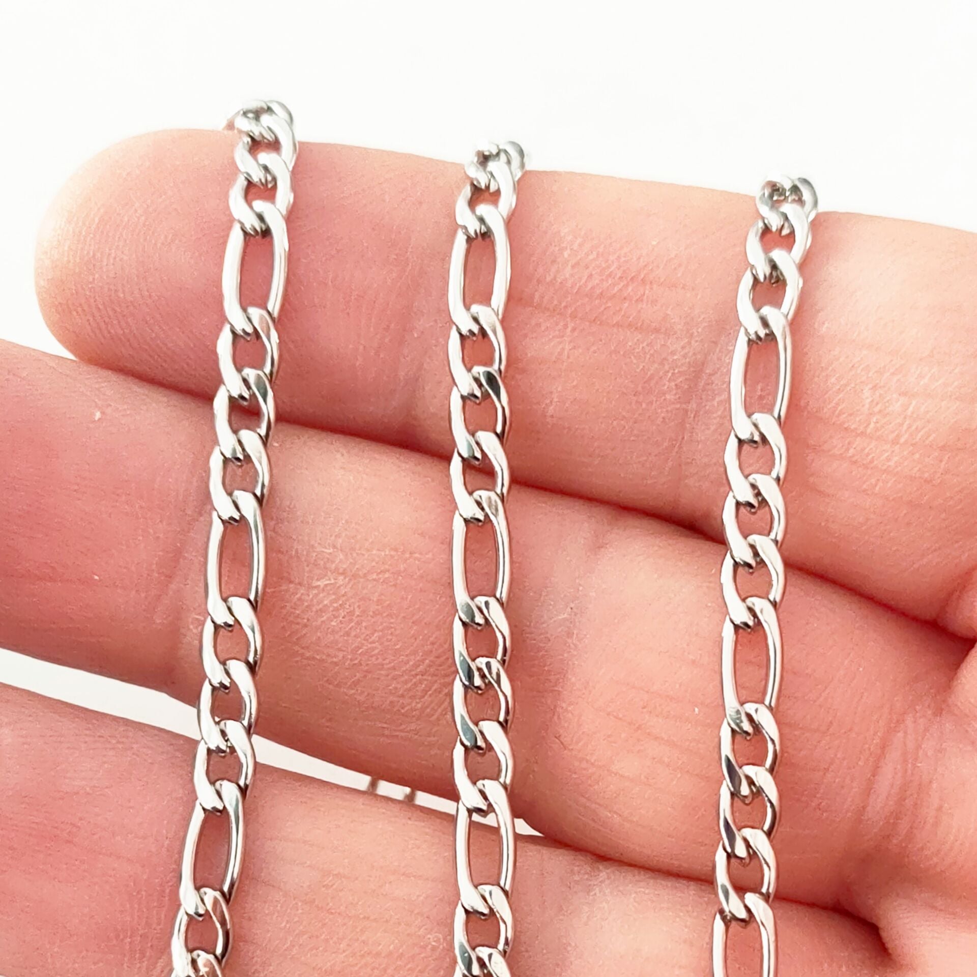 ÇLZ-59 A Kalite Gümüş Renk 316L Cerrahi Çelik Figaro Zincir