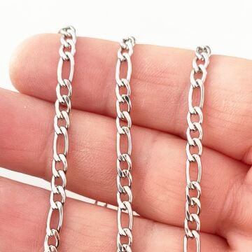 ÇLZ-59 A Kalite Gümüş Renk 316L Cerrahi Çelik Figaro Zincir