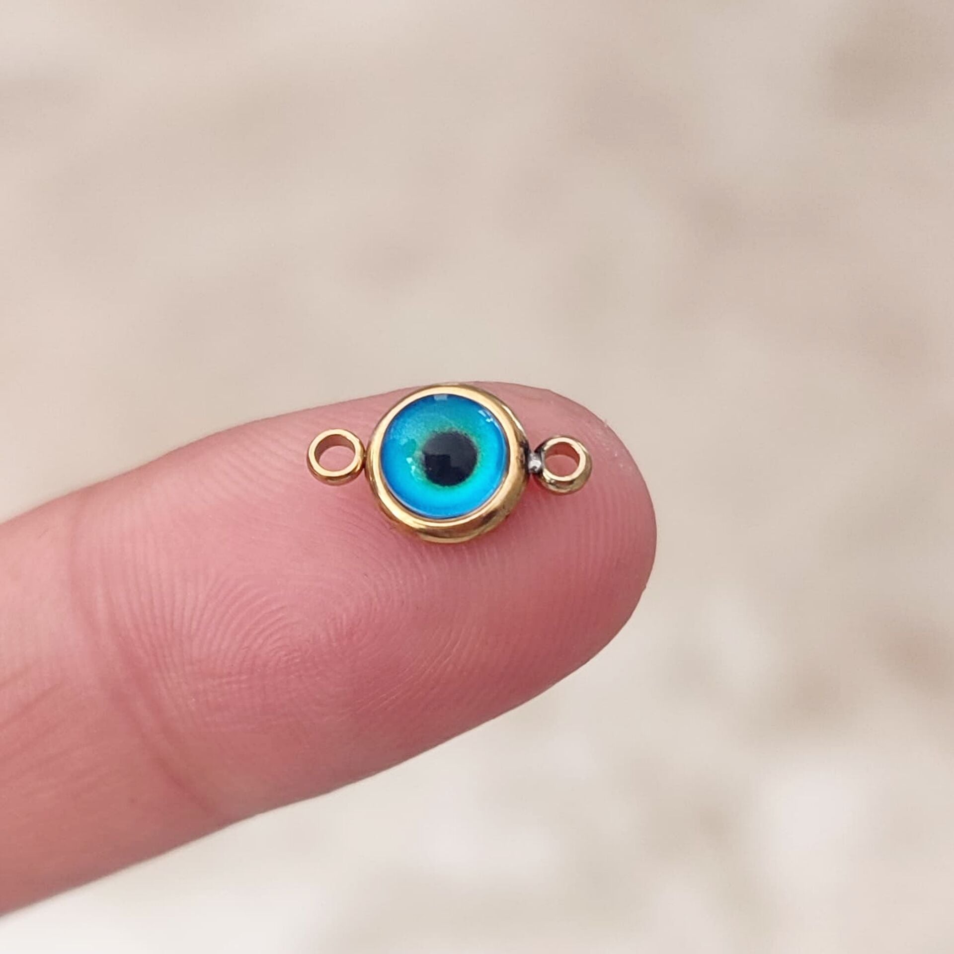 ÇLS-43 A Kalite Kaplama Altın Renk 316L Cerrahi Çelik Çift Kulp Nazar Sallantı 7 mm