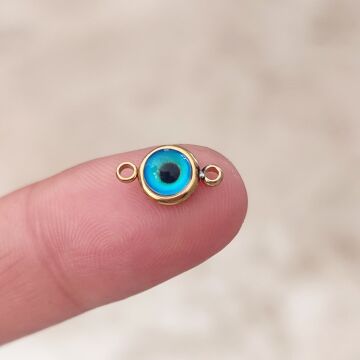 ÇLS-43 A Kalite Kaplama Altın Renk 316L Cerrahi Çelik Çift Kulp Nazar Sallantı 7 mm