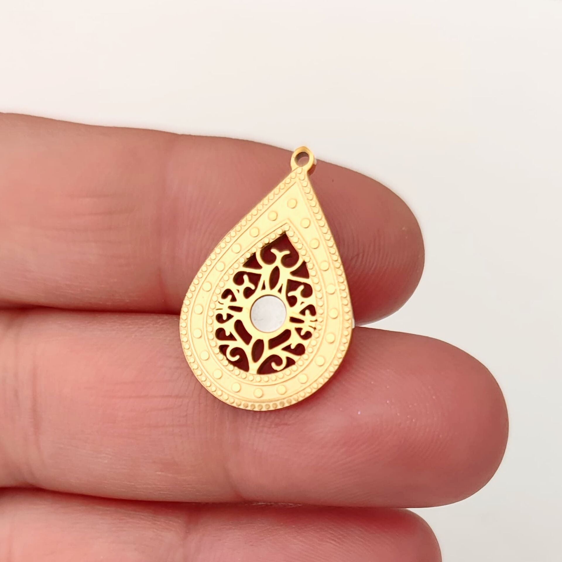 ÇLS-47 A Kalite Kaplama Altın Renk 316L Cerrahi Çelik Sedefli Damla Kolye Ucu