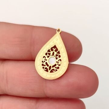 ÇLS-47 A Kalite Kaplama Altın Renk 316L Cerrahi Çelik Sedefli Damla Kolye Ucu