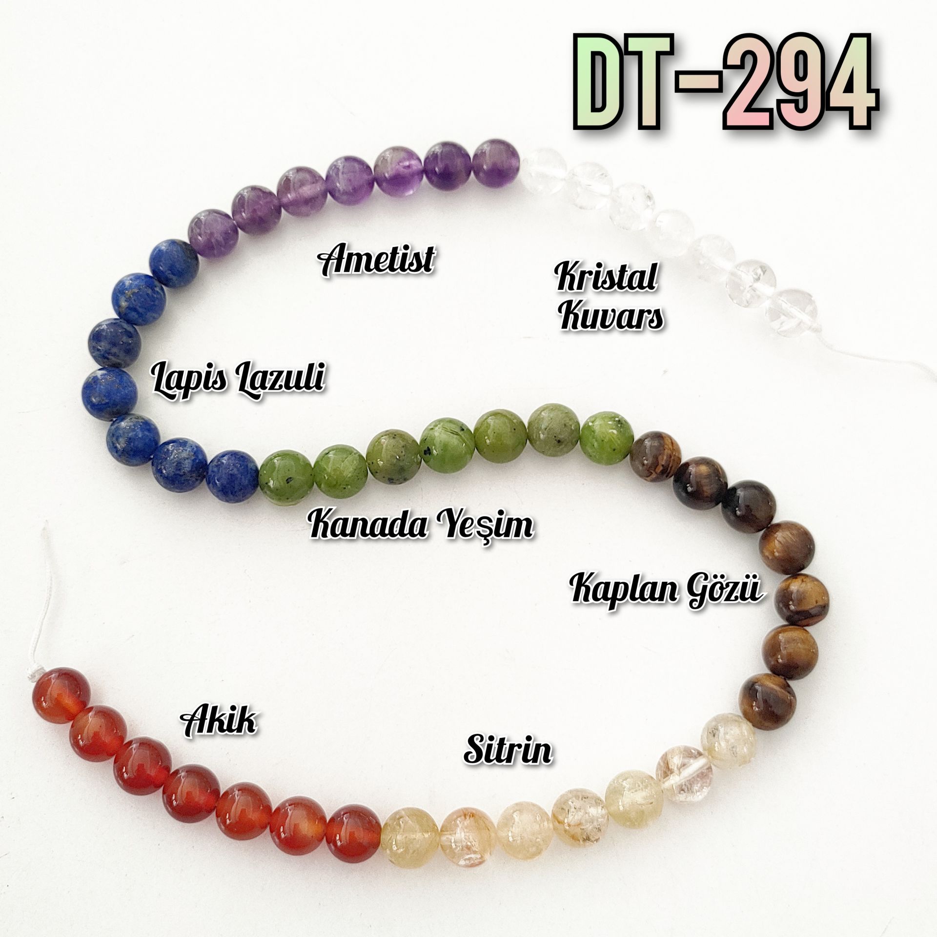 DT-294 7 Çakra İçin Orjinal Doğal Taş Karışık Dizi 8 mm