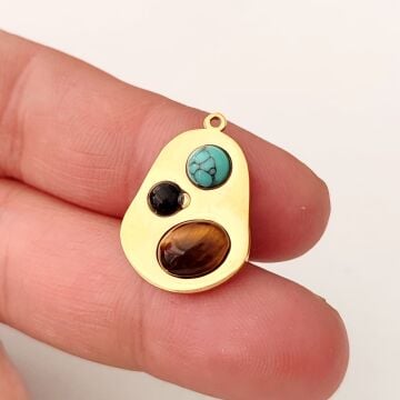 ÇLS-48 A Kalite Kaplama Altın Renk 316L Cerrahi Çelik 3 taşlı Kolye Ucu