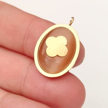 ÇLS-49 A Kalite Kaplama Altın Renk 316L Cerrahi Çelik Kedi Gözü Taşlı Kolye Ucu