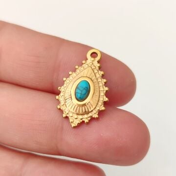 ÇLS-60 A Kalite Kaplama Altın Renk 316L Cerrahi Çelik Taşlı Damla Döküm Kolye Ucu