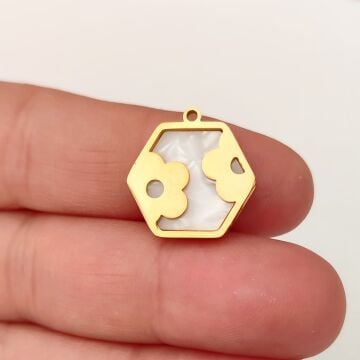 ÇLS-61 A Kalite Kaplama Altın Renk 316L Cerrahi Çelik Sedefli Çiçek Kolye Ucu