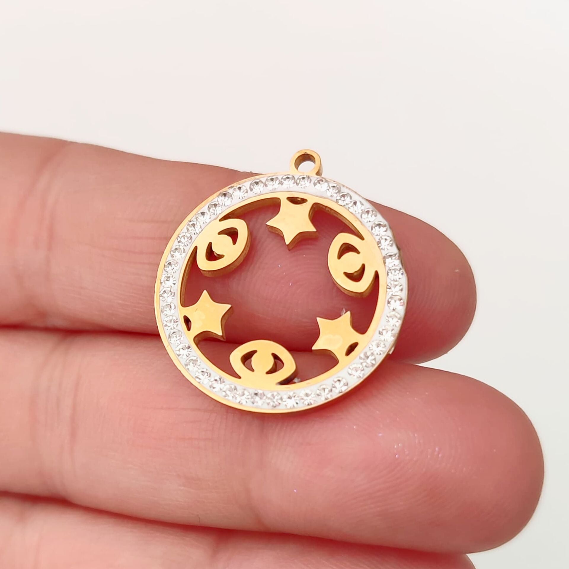 ÇLS-64 A Kalite Kaplama Altın Renk 316L Cerrahi Çelik Taşlı Şans Kolye Ucu