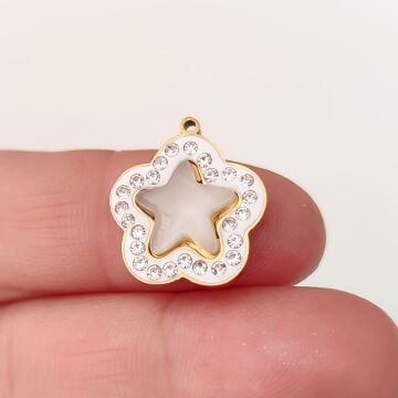 ÇLS-65 A Kalite Kaplama Altın Renk 316L Cerrahi Çelik Taşlı Zirkonlu Yıldız Kolye Ucu