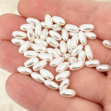 İNC-33 Krem Renk Arpa Plastik İnci 8*4 mm