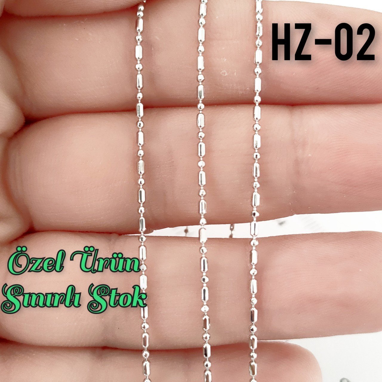 HZ-02 İnce Çubuk ve Toplu Kolye Zinciri Gerçek Rodyum Kaplama