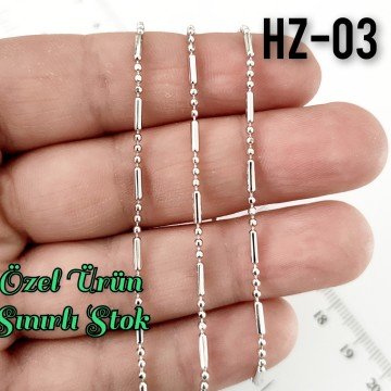 HZ-03 İnce Çubuk ve Toplu Kolye Zinciri Gerçek Rodyum Kaplama