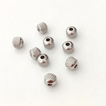 ÇLB-28 A Kalite Gümüş Renk 316L Çelik Çizgili Boncuk 6 mm