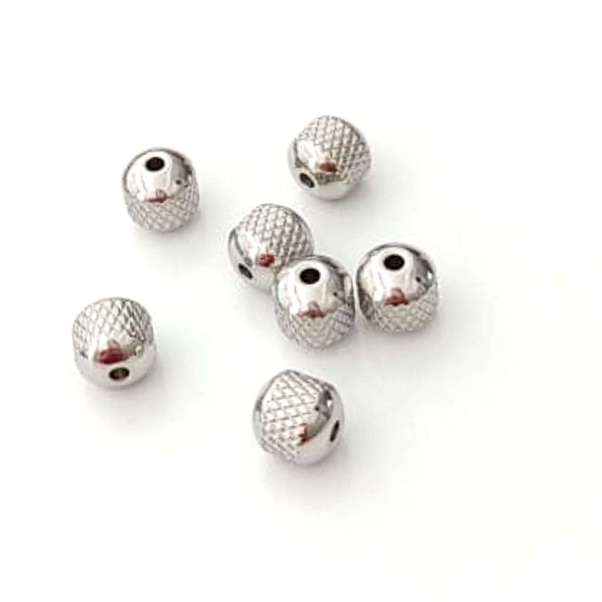 ÇLB-29 A Kalite Gümüş Renk 316L Çelik Çizgili Boncuk 8 mm