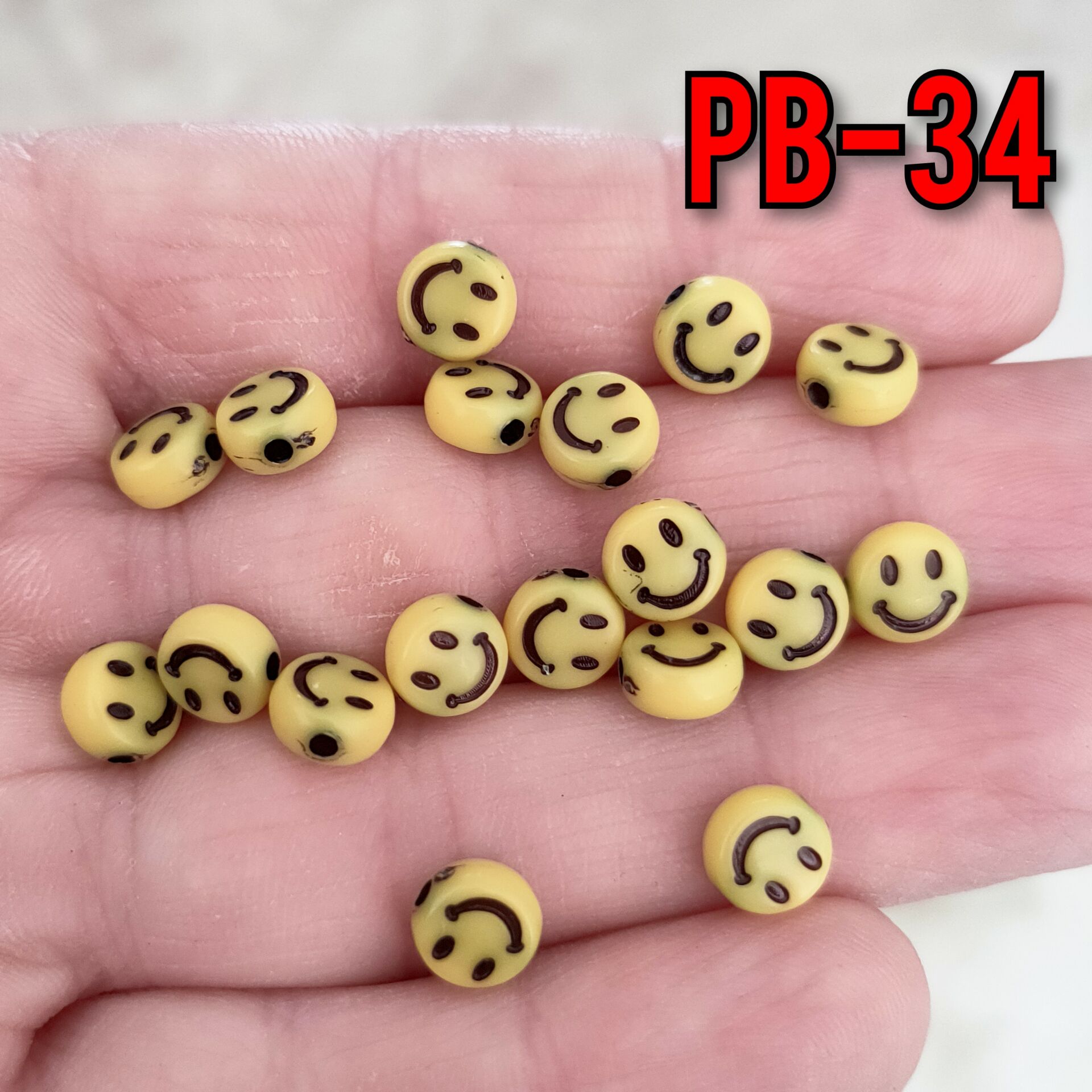 Pb-34 Sarı Renk Smile Emoji Plastik Yassı Boncuk 7 mm