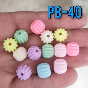 Pb-40 Soft Karışık Renk Dikey Desenli Plastik Boncuk 10.5*9.5 mm