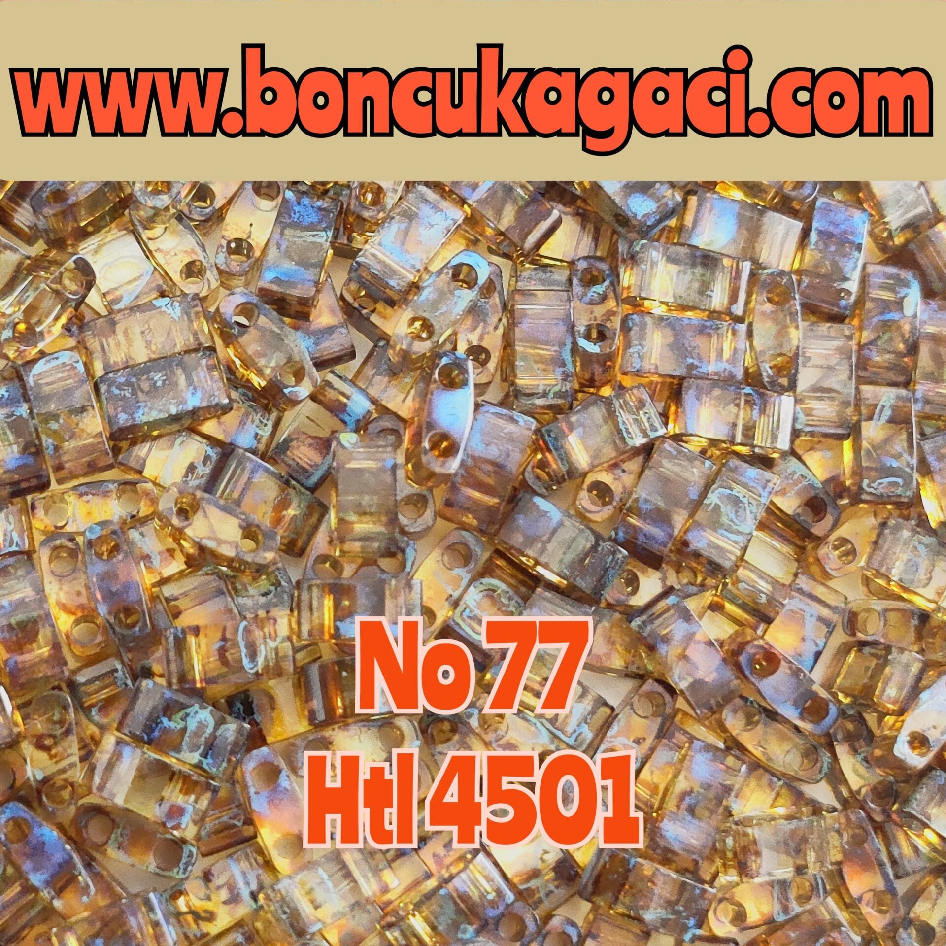 No:77 Miyuki Half-Tila , Half Tila Boncuk HTL 4501 Şeffaf Picasso Safran Rengi 5 gr