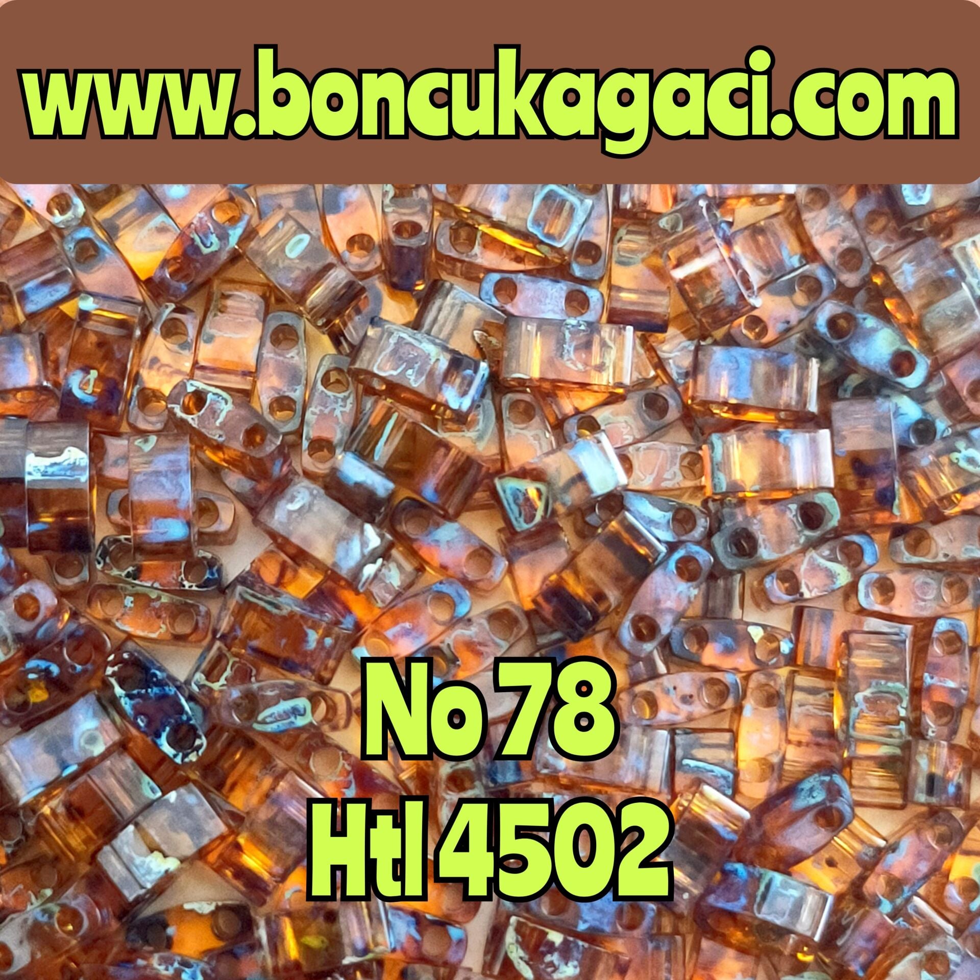 No:78 Miyuki Half-Tila , Half Tila Boncuk HTL 4502 Şeffaf Picasso Koyu Amber Rengi 5 gr