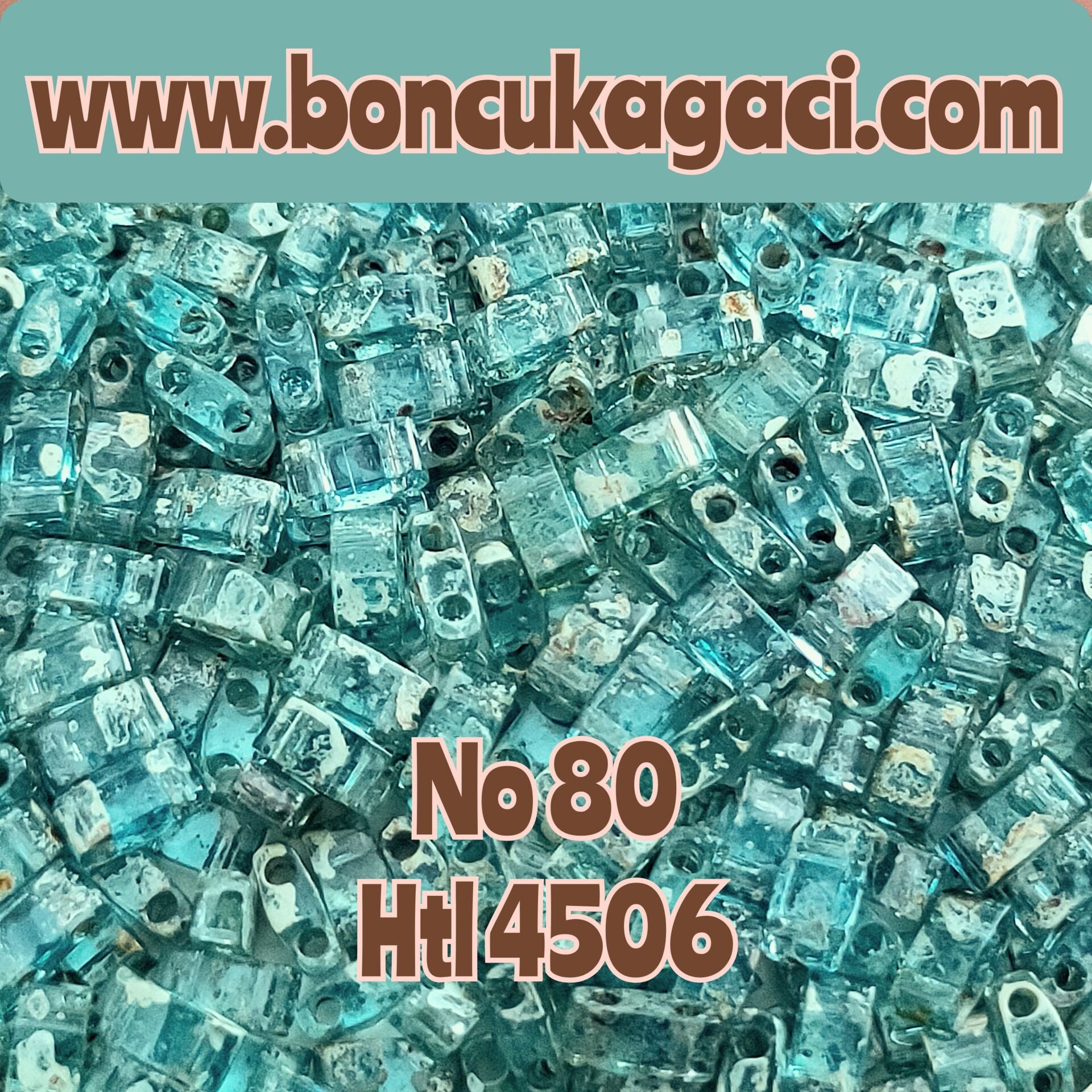 No:80 Miyuki Half-Tila , Half Tila Boncuk HTL 4506 Şeffaf Picasso Turkuaz Renk 5 gr