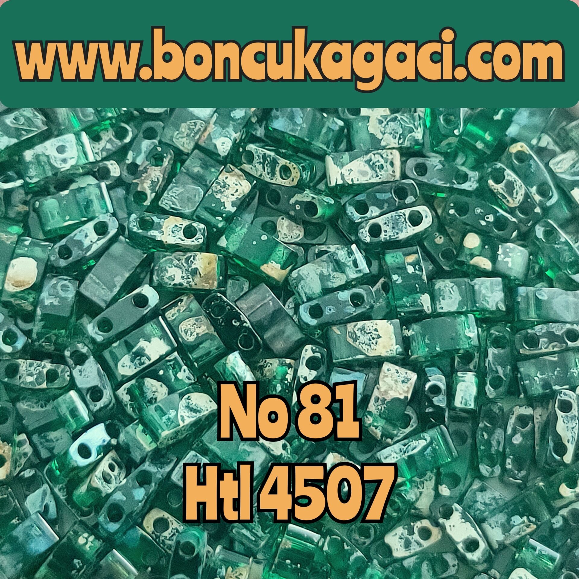 No:81 Miyuki Half-Tila , Half Tila Boncuk HTL 4507 Şeffaf Picasso Yeşil Renk 5 gr