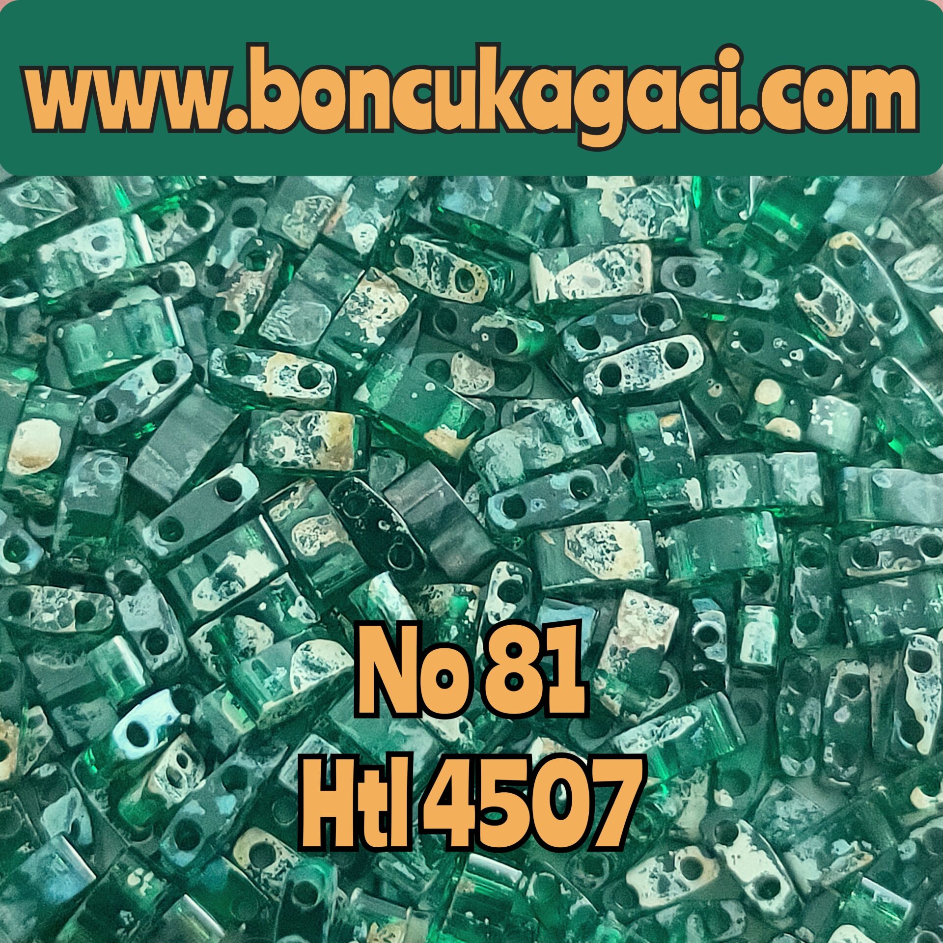 No:81 Miyuki Half-Tila , Half Tila Boncuk HTL 4507 Şeffaf Picasso Yeşil Renk 5 gr