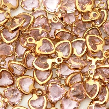 ÇLS-75 A Kalite Kaplama Altın Renk 316L Cerrahi Çelik Mini Kalp Açık Pembe Taşlı Sallantı 6 mm