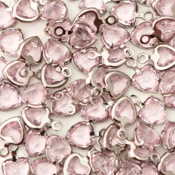ÇLS-76 A Kalite Gümüş Renk 316L Cerrahi Çelik Mini Kalp  Açık Pembe Taşlı Sallantı 6 mm
