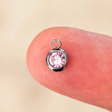 ÇLS-84 A Kalite Gümüş Renk 316L Cerrahi Çelik Mini Gül Pembe Taşlı Sallantı 6 mm