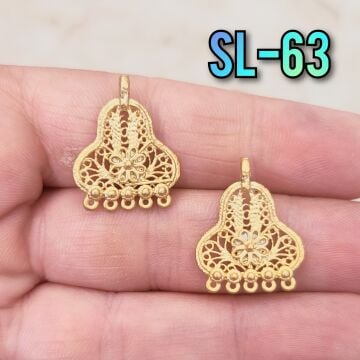 SL-63 24 Ayar Mat Altın Kaplama 5 Halkalı Küpe - Kolye Uç Sallantı