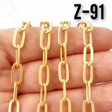 No : 091 24 Ayar Mat Altın Kaplama Ataç Zincir 11 x 6 mm