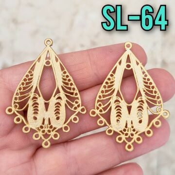 SL-64 24 Ayar Mat Altın Kaplama 9 Halkalı Küpe - Kolye Uç Sallantı