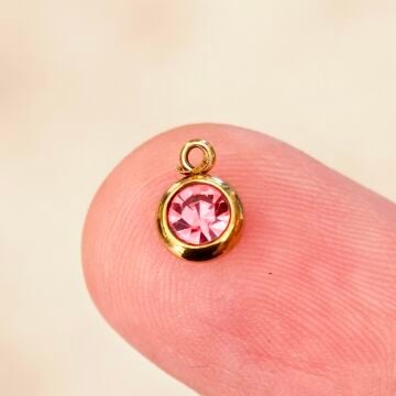 ÇLS-91 A Kalite Kaplama Altın Renk 316L Cerrahi Çelik Mini Pembe Taşlı Sallantı 6 mm