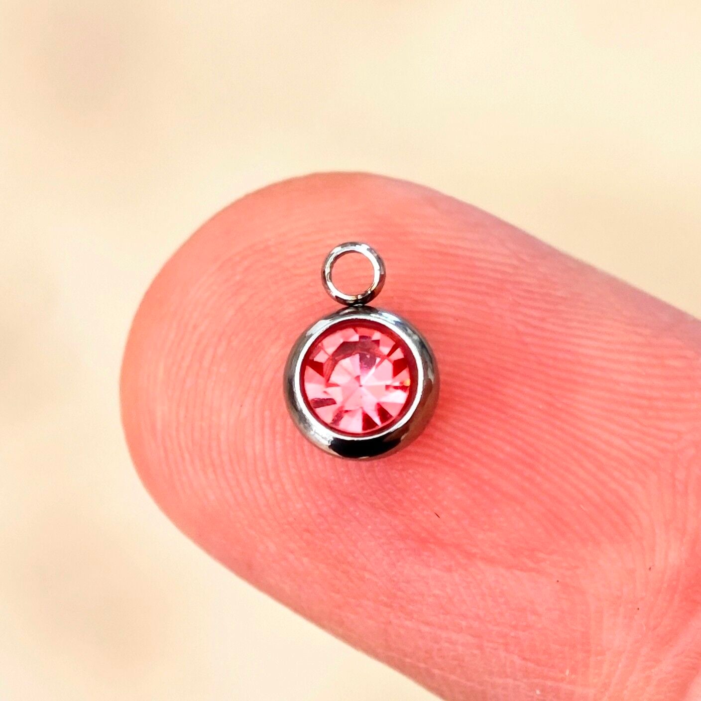 ÇLS-92 A Kalite Gümüş Renk 316L Cerrahi Çelik Mini Pembe Taşlı Sallantı 6 mm