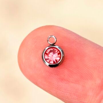 ÇLS-92 A Kalite Gümüş Renk 316L Cerrahi Çelik Mini Pembe Taşlı Sallantı 6 mm