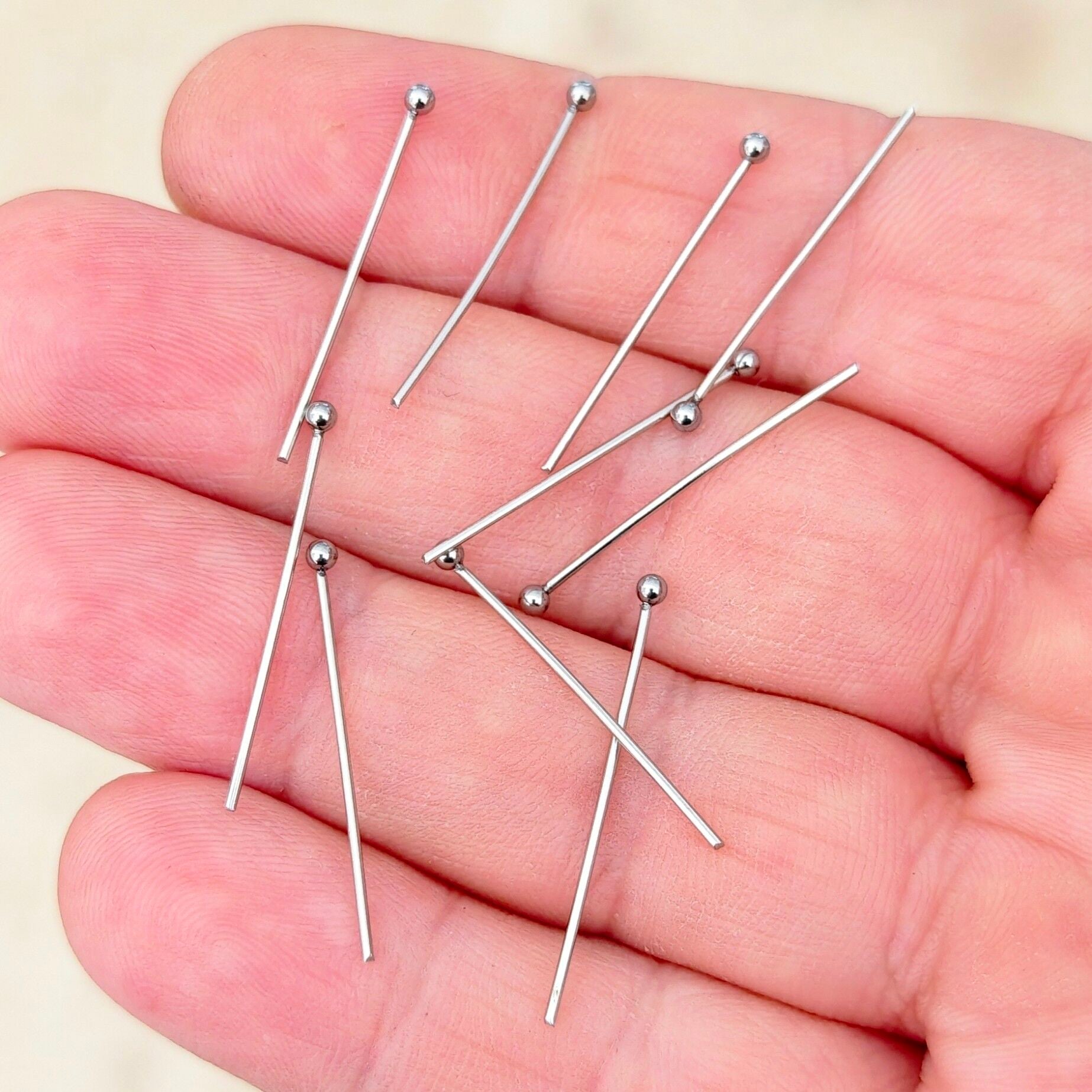 ÇLA-110 A Kalite Gümüş Renk 316L Cerrahi Çelik Top Başlı Takı Çivisi 25 mm