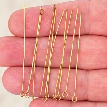 ÇLA-065 A Kalite Kaplama Altın Renk 316L Cerrahi Çelik Halkalı Takı Çivisi 50 mm