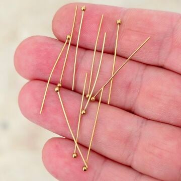 ÇLA-038 A Kalite Kaplama Altın Renk 316L Cerrahi Çelik Top Başlı Takı Çivisi 30 mm