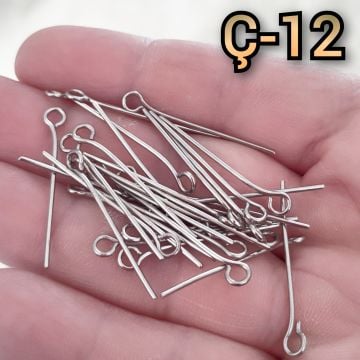 Ç-12 Nikel Renk Halkalı Pirinç Takı Çivisi 30 mm